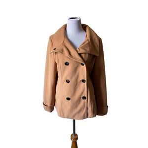 NWT Love Tree Camel Colored Double Breasted Pea Coat- Size Large